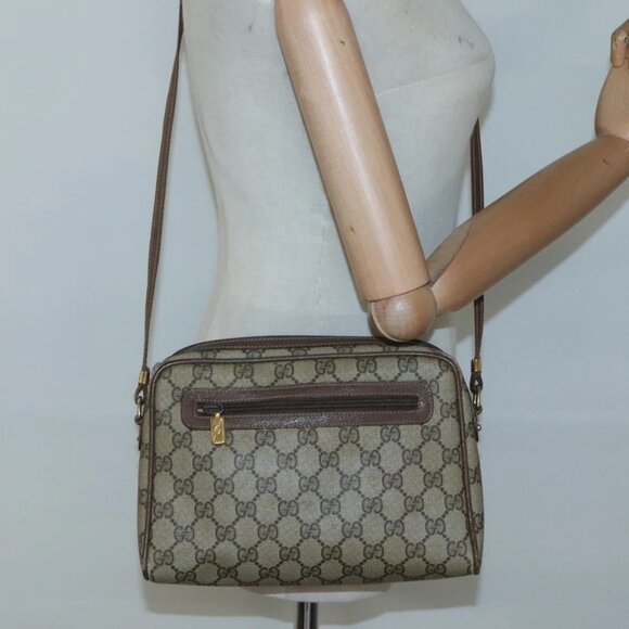 GUCCI GG Supreme Shoulder Bag PVC Beige Gold Auth - Picture 1 of 16